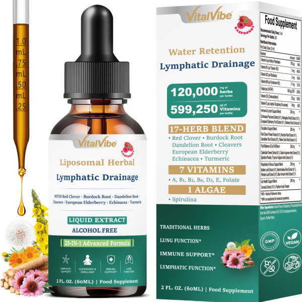 VitalVibe Liposomal Lymphatic Drainage Drop Raspberry Flavor (2 FL. OZ / 60ML)